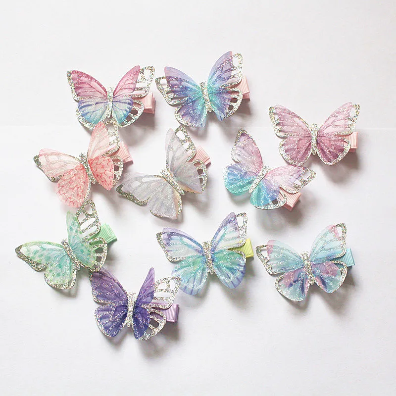 

20PCS/LOT Modish Girls Butterfly Hair Clips Glitter Silver Double Layers Hairpin Cute Girls Kids Hairpin Barrettes Lovely Clips