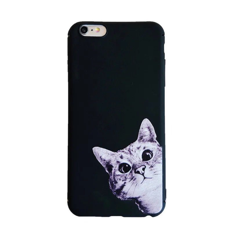 Cute Cartoon Animal Cat Phone Case for iPhone 7 Case for iPhone X 66S78 Plus XR XS MAX Funny Patterned Matte Black Back CoverV07