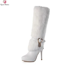 Оригинальные модные женские сапоги до колена; сапоги из коровьей кожи с острым носком на тонком каблуке; цвет черный, белый; женская обувь; американские размеры 4-8,5