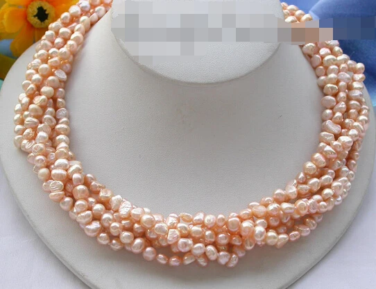 

Miss charm Jew849 6row 6mm baroque pink Freshwater cultured pearl NECKLACE