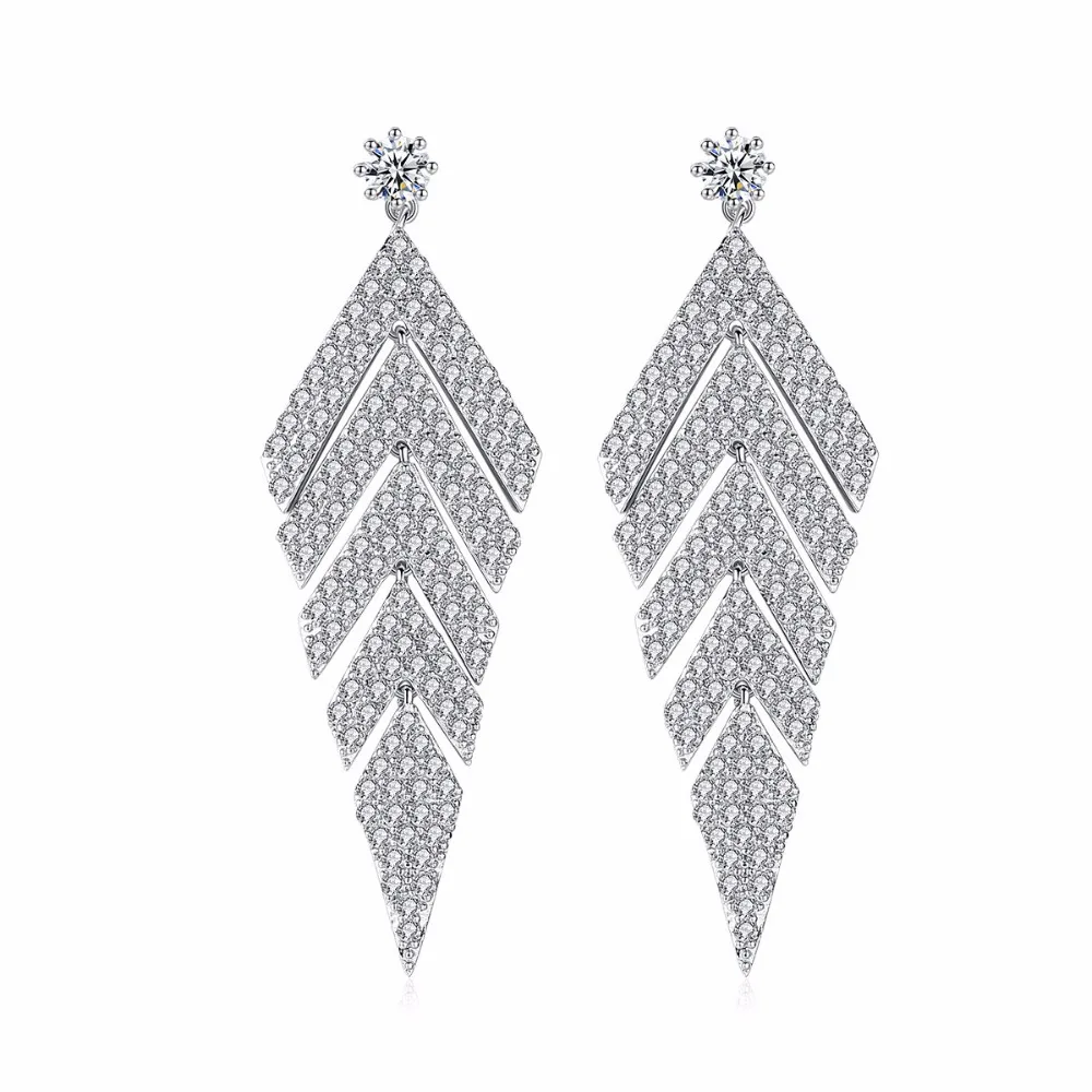 

Luxurious Arrow Shaped Parts Connect Long Drop Earrings Zirconia Crystal Jewelry for Women Bridal Wedding Party Accessories