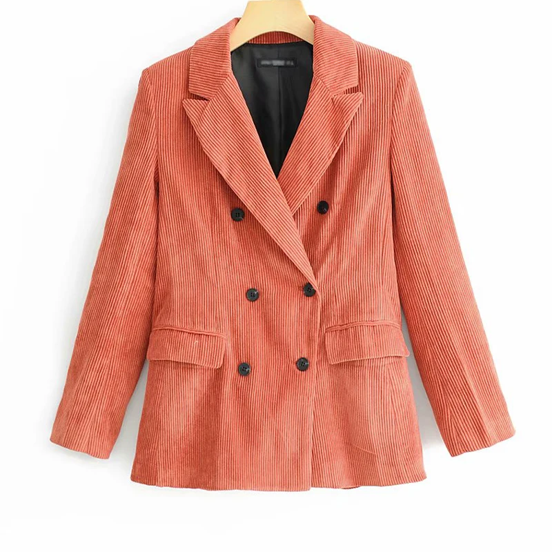 

2018 New Autumn Coral Red Women Corduroy Jackets Womens Long Sleeve Fashion Blazers For Office Lady Casual blazer femme Clothes