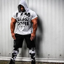 Мужская толстовка с коротким рукавом для фитнеса, для спортзала, Мужская черная серая Спортивная хлопковая толстовка, топы, мужские толстовки, куртки