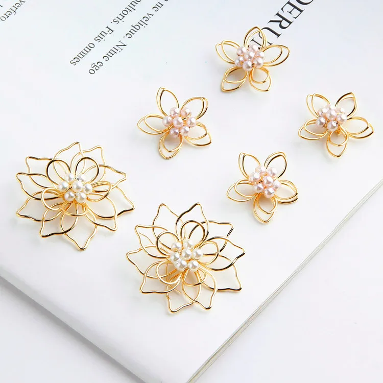

DIY Jewelry Accessories Material Copper Minimalist Hollow Three-dimensional Pearl Flower Pendant Earrings Handmade 2pcs
