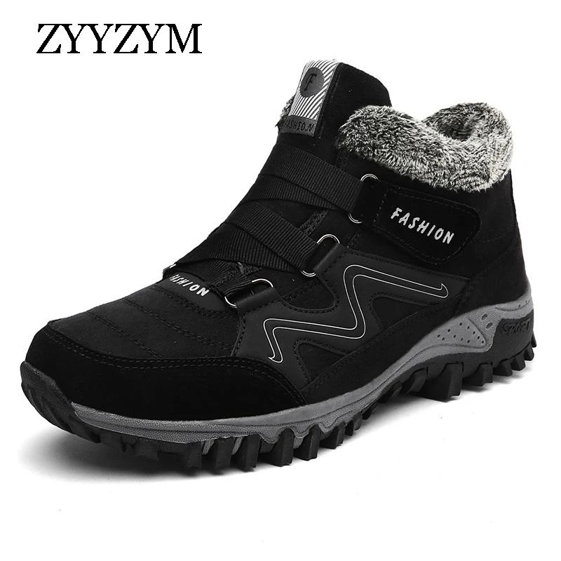 

ZYYZYM Men Boots Winter With Fur 2019 Warm Snow Boots Men Winter Boots Men Footwear Fashion Rubber Ankle Shoes Plus Size 39-46