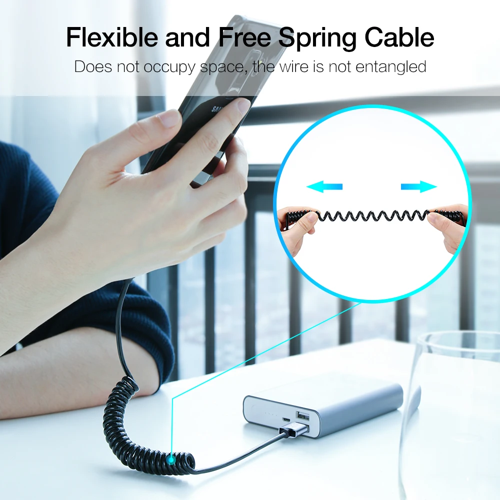 Кабель USB Type C RAXFLY 2 в 1 для Xiaomi Redmi Note 7 быстрая зарядка пружинный зарядный кабель Micro