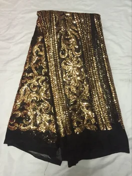 

5 yard/lot New arrival SYJ-41338 gold and black african net sequins fabrics paillette net sequins fabrics