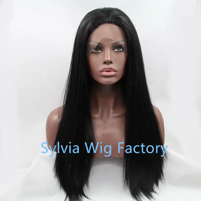 

Natural look synthetic lace front silky straight black heat resistant fiber exquisite brazilian for africa american black women