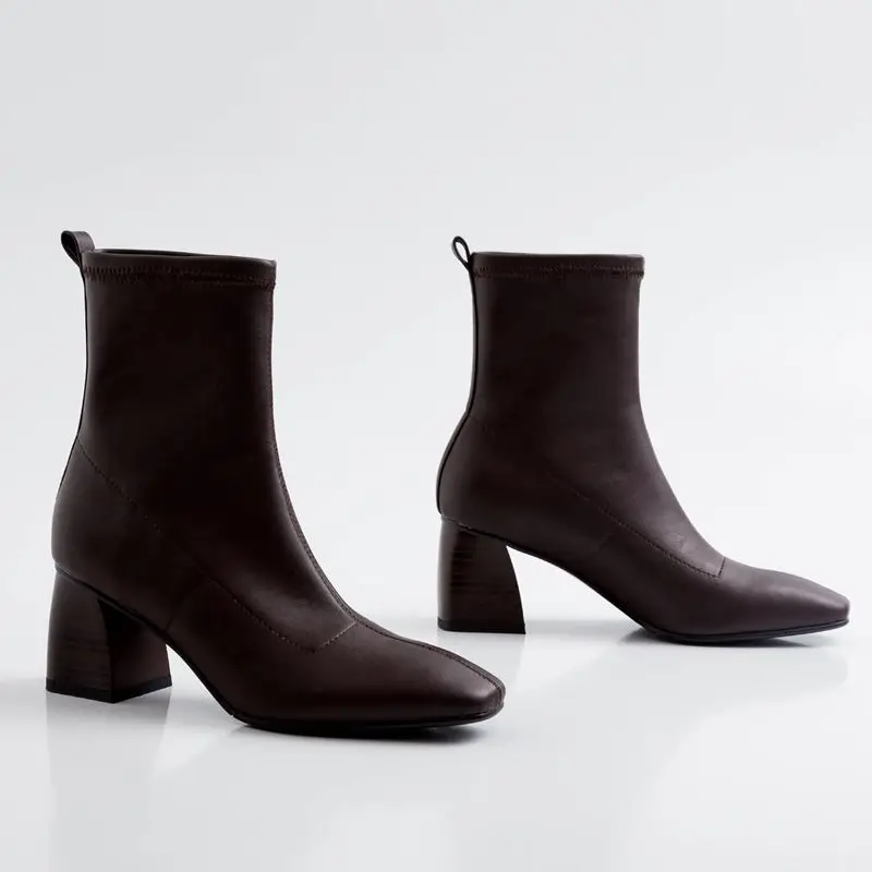 ALLBITEFO/вечерние женские ботинки на высоком каблуке с квадратным носком из эластичного материала ботильоны для женщин на толстом каблуке новые зимние ботинки для девочек