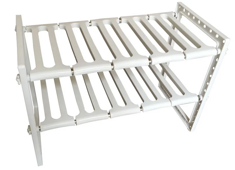 

White Color 2 Layers Tiers Kitchen Bathroom Living Room Storage Shoes Organizer Retractable Elastic Shelf Stainless Steel Holder