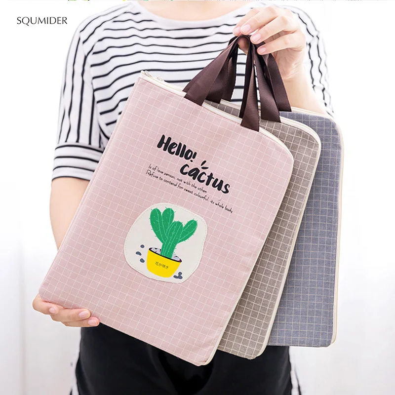 

SQUMIDER Korean Hand File Bag Canvas Zipper Bag Girls Handbag Student Stationery Holder File Bag Data Bag