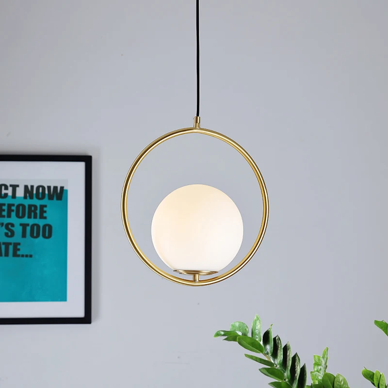 

Modern LED Glass Ball Pendant Light Gold Metal Round Globe Pendant Lamp For living room study room simple Home lighting F036