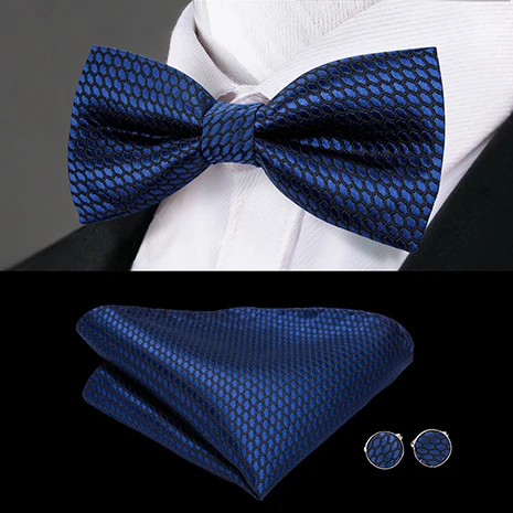 Hi-Tie Classic Black Bow Ties for Men 100% Silk Butterfly Pre-Tied Bow Tie Pocket Square Cufflinks Suit Set Floral Gold Bowties LH-767