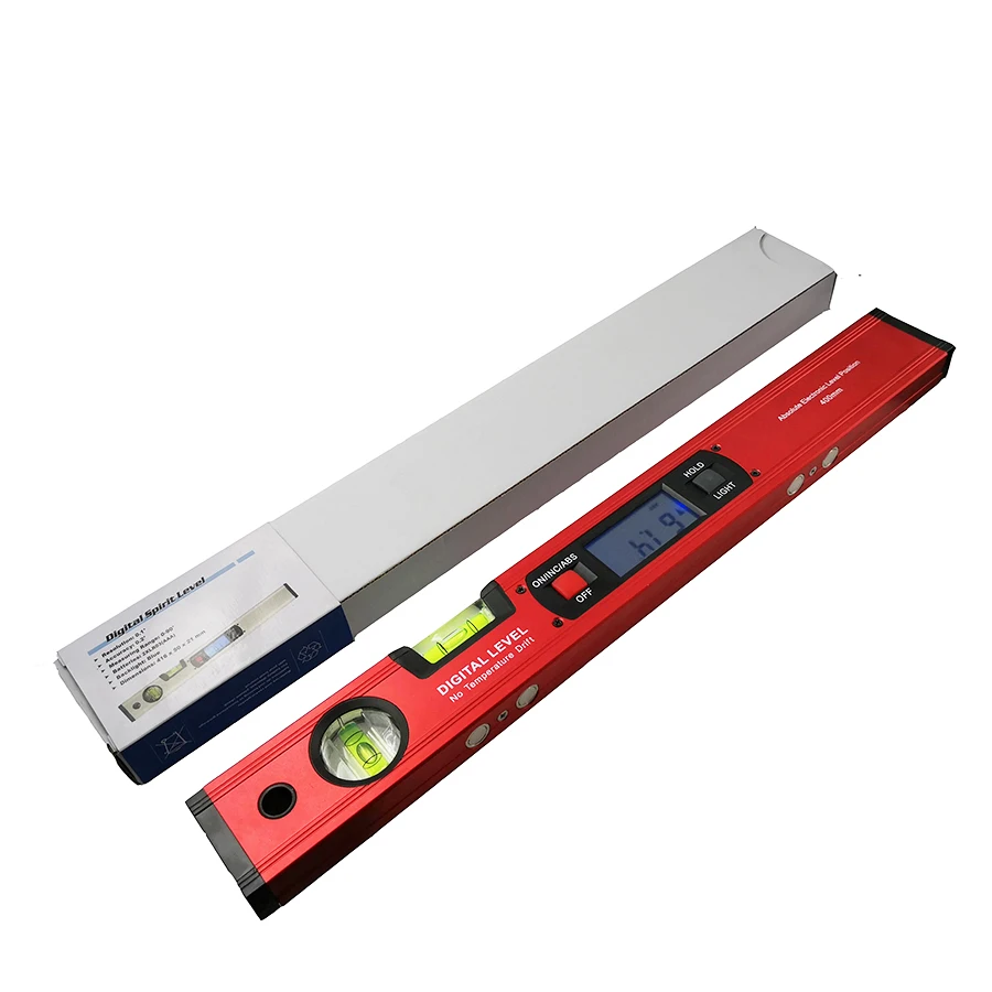 Цифровой угломер Инклинометр электронный уровень 360 градусов с/без магнитов уровень угол наклона тест линейка 400 мм - Цвет: Красный