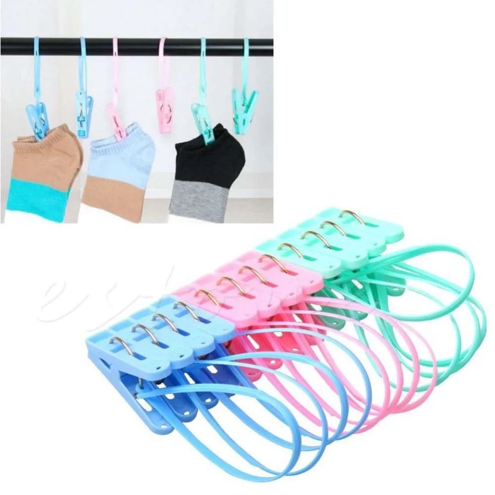 

12pcs Colorful Clothespins Hook Laundry Clips Multipurpose Bra Socks Hanger Pegs
