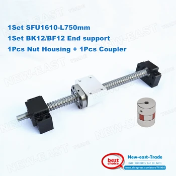 

L750mm RM1610 SFU1610 ballscrews with Ballnut + end machining + BK12 BF12 Support + 1610 Ballnut Housing + 6.35*10 plum Coupling