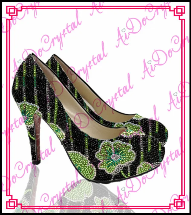 Aidocrysta colorful handmade flower crystal rhinestone women pumps high heel font b shoes b font with