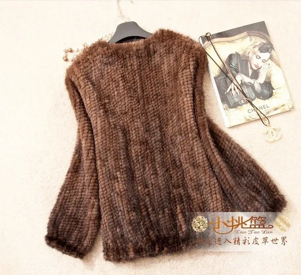 Женская короткая шуба из натурального меха норки с V образным вырезом|knitted mink fur