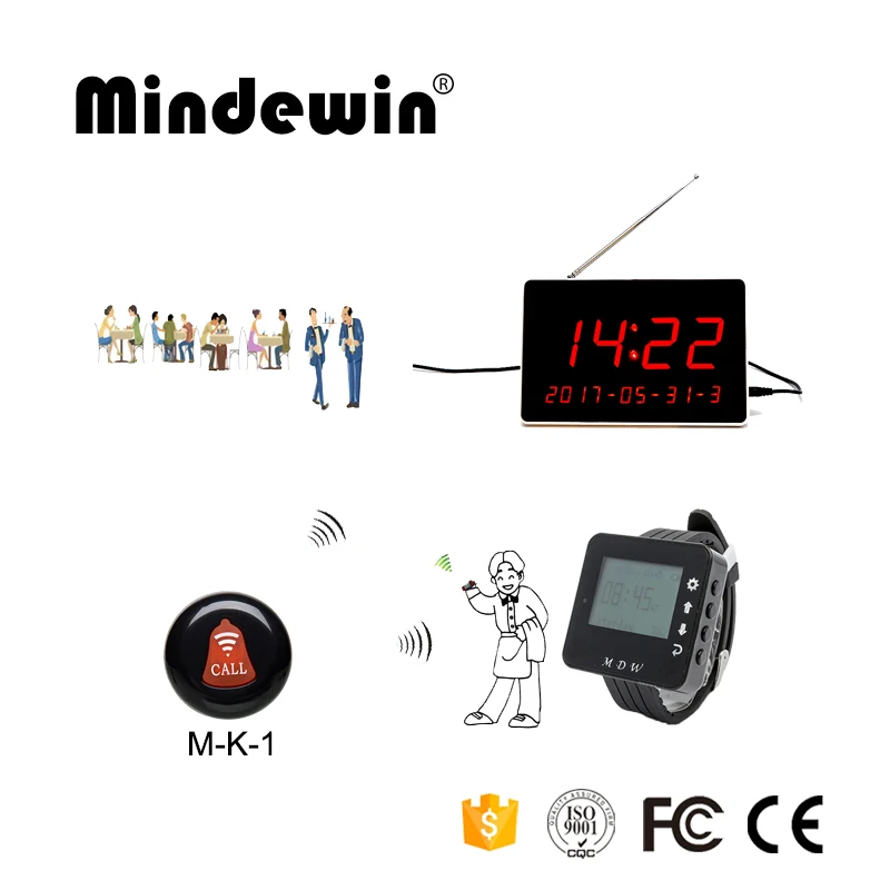 

Mindewin Restaurant Table Call Bell System Wireless Waiter Calling System 10PCS Call Button + 1PCS Watch Pager + 1PCS Display