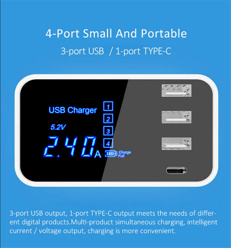 Универсальное зарядное устройство с 4 портами USB адаптер 3A зарядному устройству светодиодный дисплей мульти-портовый концентратор USB зарядное устройство для iPhone iPad samsung Xiaomi redmi