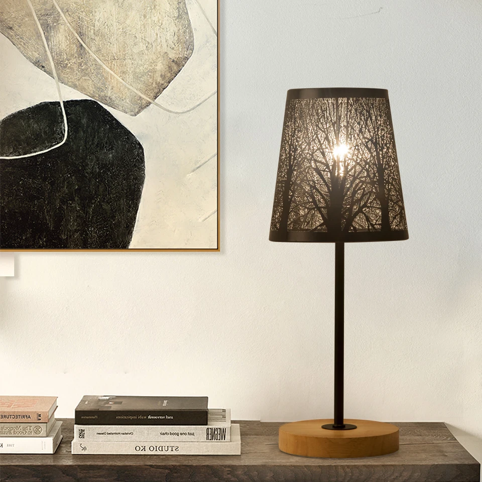  Retro Wrought Iron Lamp Shade And Wood lampholder Table Lamp Eye Protection Desk Light For Bedside 