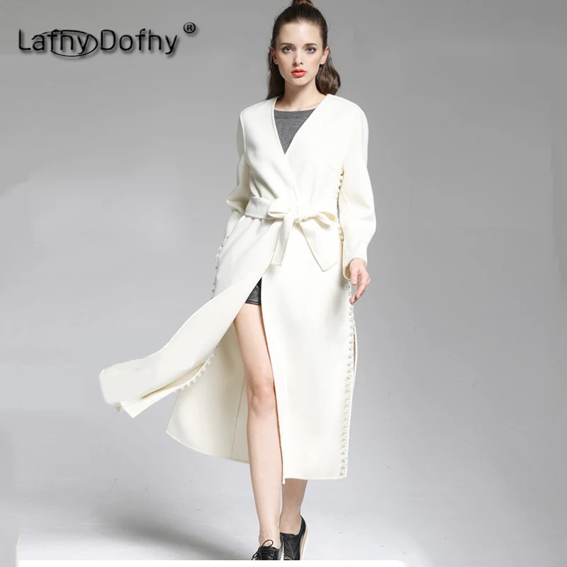 

The original female long pearl wool wool cashmere coat color export