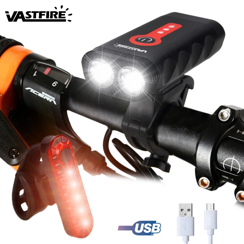 Perfect USB Rechargeable Bicycle Lamp Front Handlebar Torch Light L2 LED Headlight with Safety Taillight for Night Cycling Camping 26