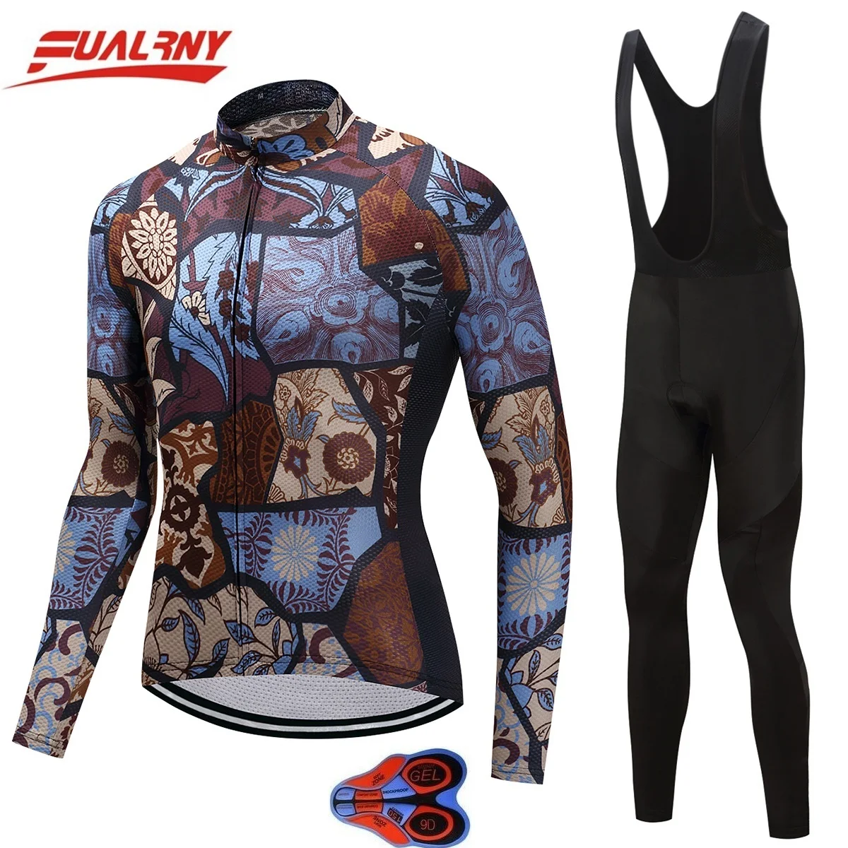 

2019 NEW Team FUALRNY Long sleeve Ropa Ciclismo Cycling Jersey set 9D/Autumn Mountian/MTB Bike Clothes For Man Stitching pattern
