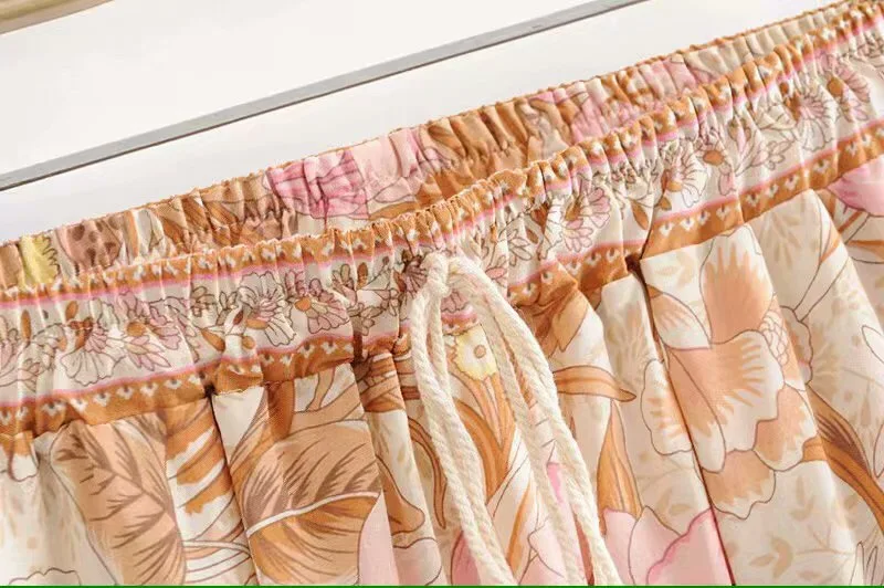 2019 новые женские богемные эластичные кружевные шорты с кисточками на талии с цветочным принтом хаки этнические короткие брюки Femme