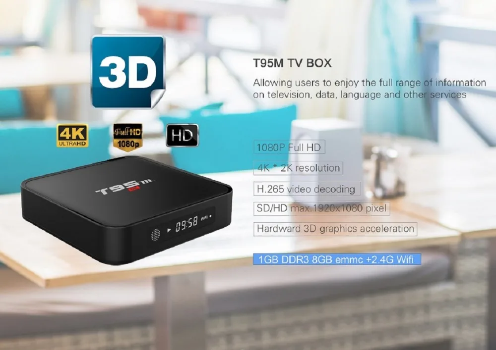 T95M Android 7,1 tv Box 1 ГБ DDR4 ram 8 ГБ EMMC rom WiFi 2,4G Smart tv Box 4K медиаплеер