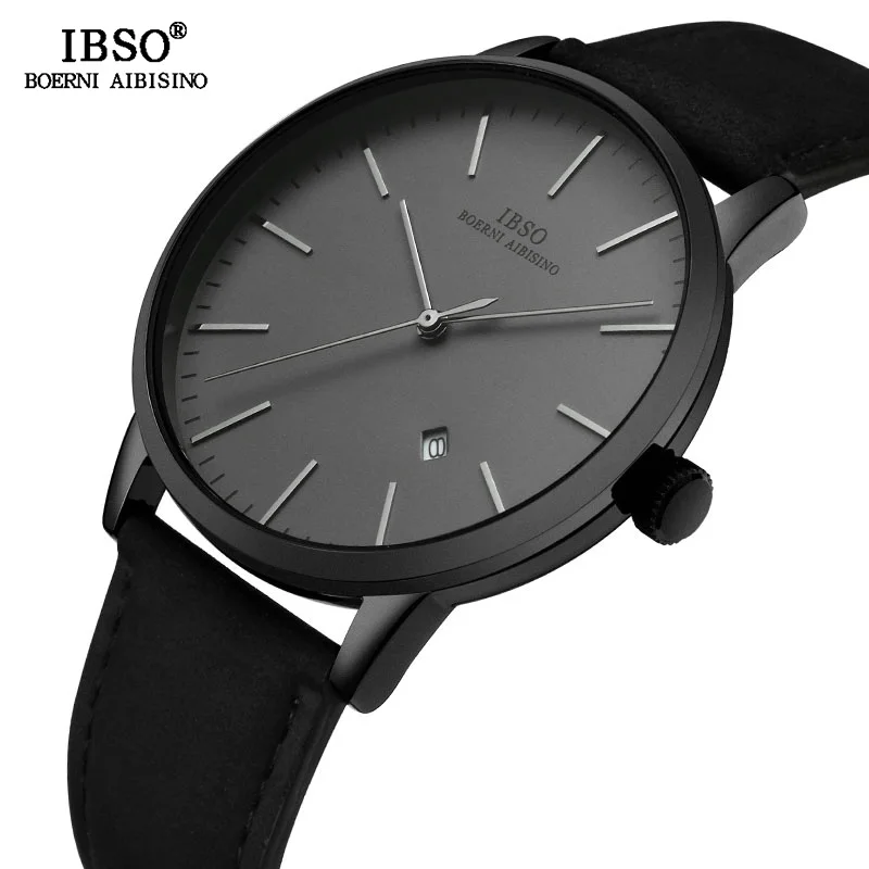 IBSO Брендовые мужские кварцевые часы простые деловые кварцевые часы для мужчин с кожаным ремешком наручные часы без цифрового циферблата Прямая поставка