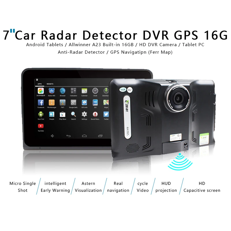 IaotuGo 7 дюймов Android gps детектор радаров планшет DVR навигатор Wifi AV IN FM 16G 512 M объектив 170