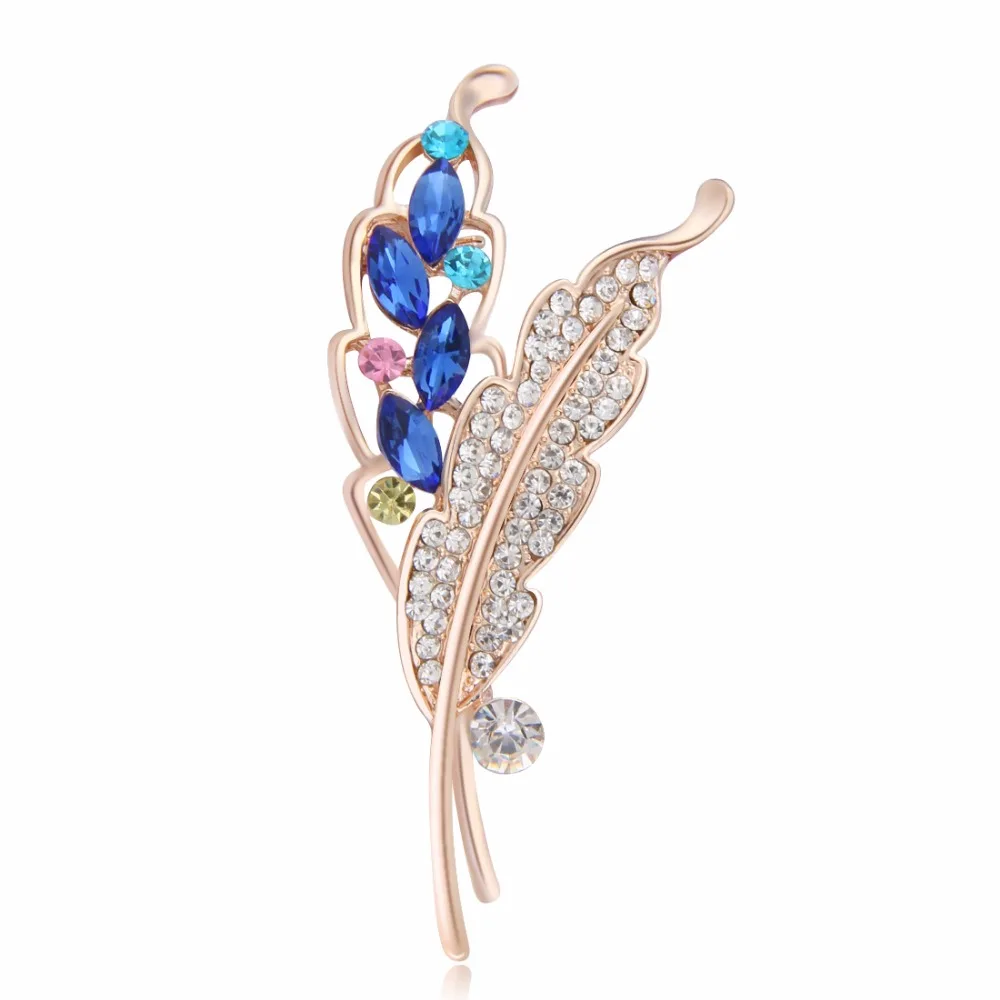 Brooch Safety pin Luxury Crystal Rhinestone Feather Brooches Lapel Pins