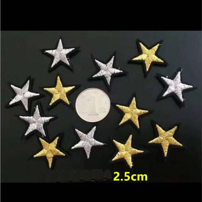 10Pcs Gold Silver Star Embroidered Iron On Badges Patches For Clothing Cartoon Motif Applique Sticker For Clothes RP55