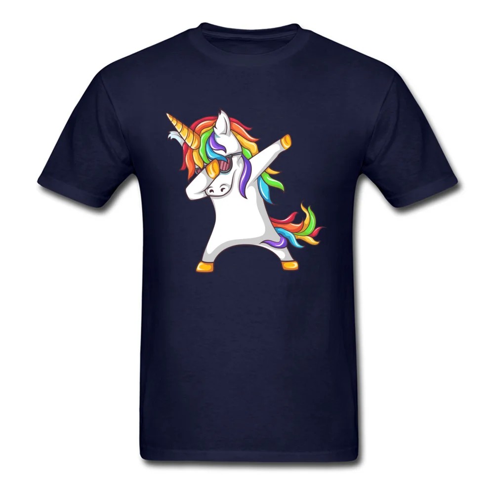 Dabbing Unicorn Pure Cotton Tops T Shirt for Men Europe T-shirts Printing Funky O-Neck Clothing Shirt Short Sleeve Dabbing Unicorn navy
