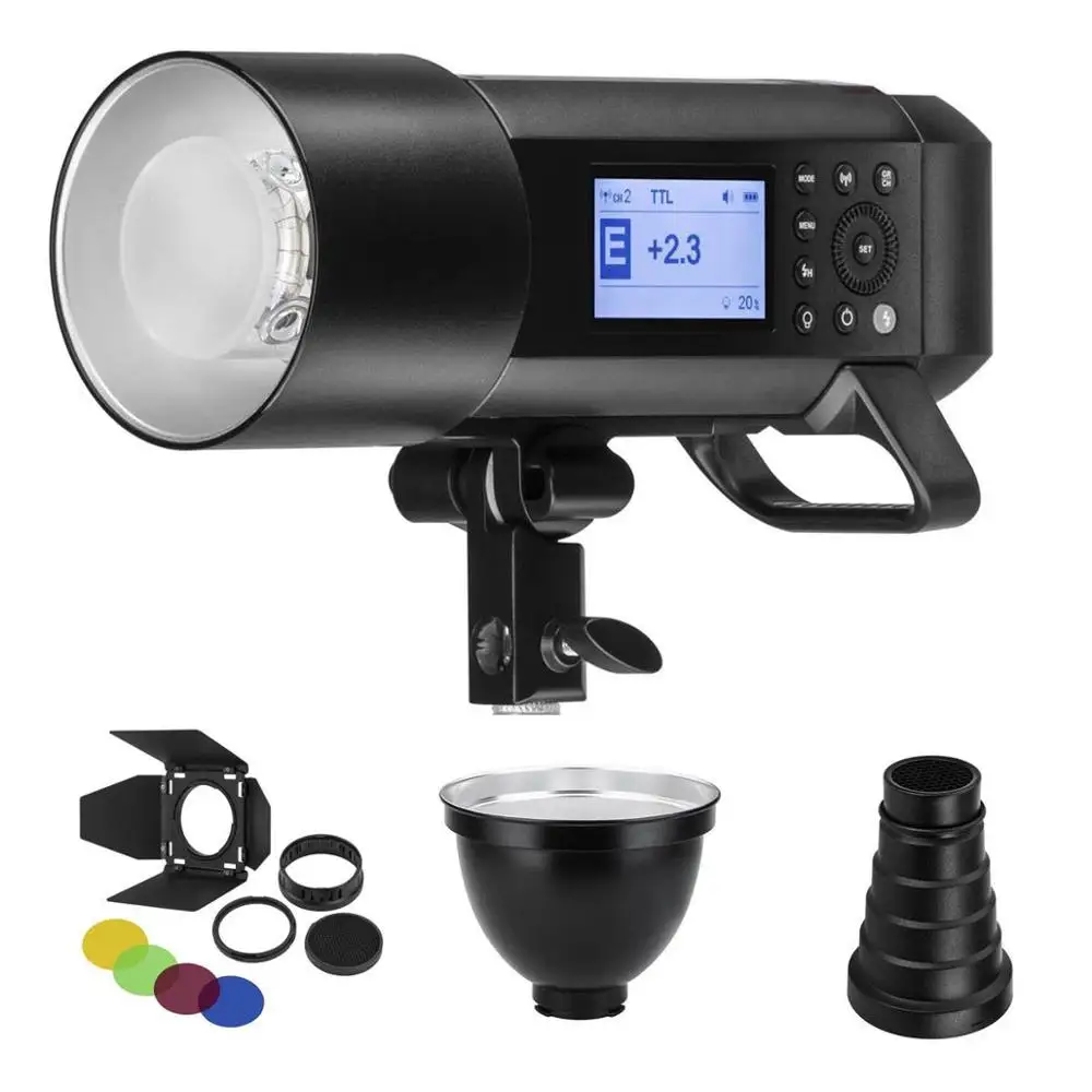  Godox AD400Pro 400ws GN72 Flash TTL 1/8000 HSS With Long Focus Reflector SN-04 Snoot BD-08 Barndoor