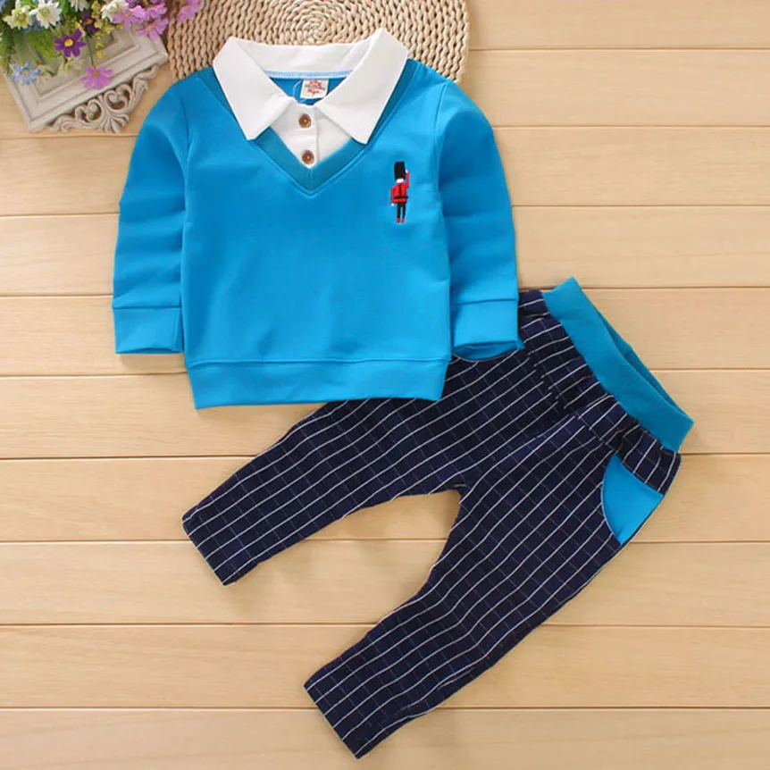 

DIIMUU 2PC Kids Toddler Baby Boys Clothing Print Cartoon Outfits Children Boy Clothes Long Sleeve Shirt + Plaid Pants Sets