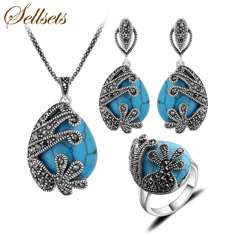 Женский набор ювелирных изделий Sellsets винтажный из черного кристалла и