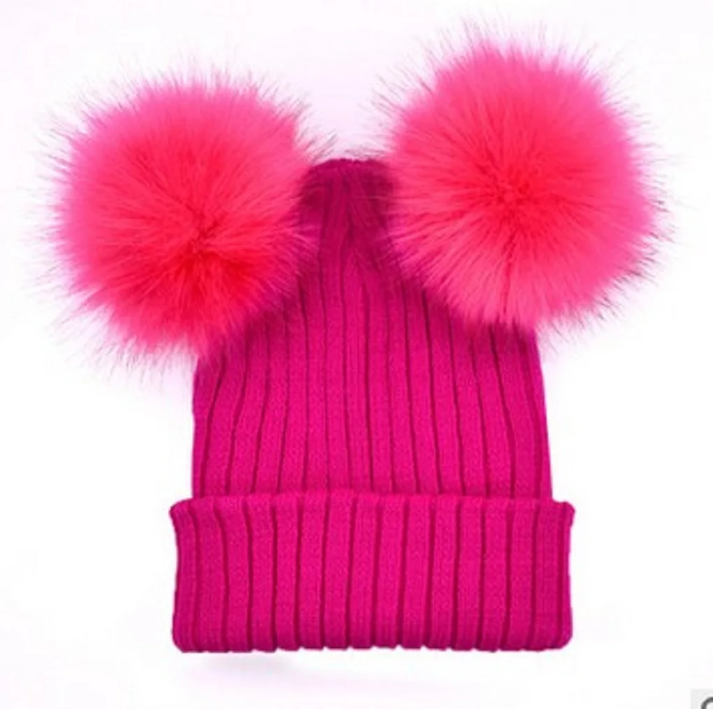 Новое в зимние уличные Для женщин теплая Коренастый вязать с двойным мехом Pom Милая шапочка Шапки - Цвет: as picture