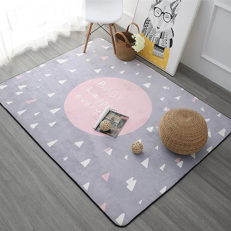 Nordic Geometry Rectangle Carpet Thicken Soft Kids Room Play Tents Mat Bedroom Area Rugs Large Pink Carpets for Living Room