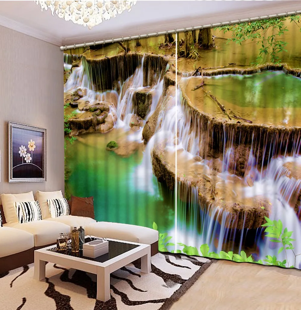 2019 new 3d curtain for living room bedroom Waterfall landscape short curtains home decor | Дом и сад