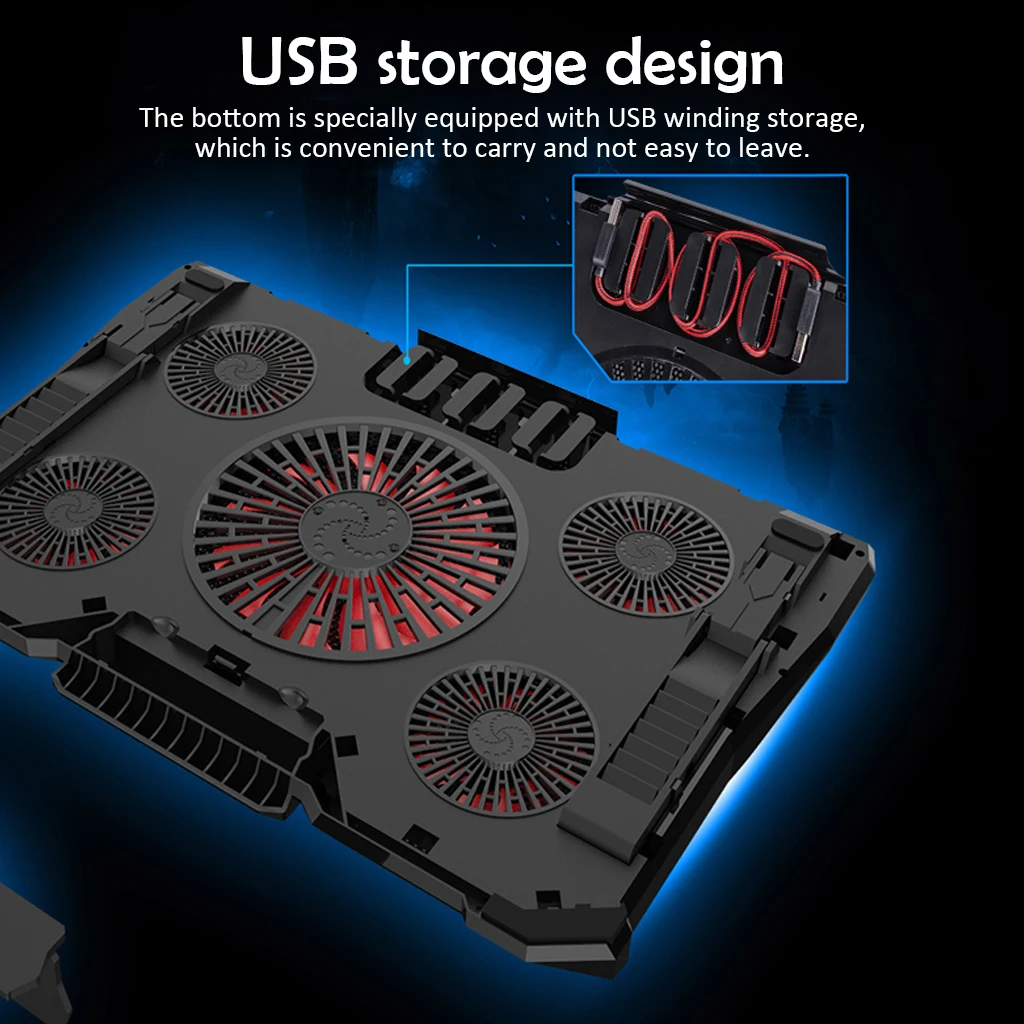 Профессиональный внешний дополнительный usb-вентилятор для ноутбука 12-17 дюймов с 5 вентиляторами 2 usb-порта скользящая подставка охлаждающий