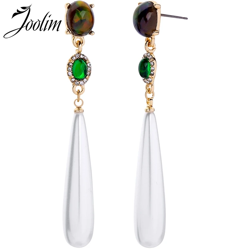 

Joolim Jewelry Wholesale Elegant Green Glass Pearl Drop Earring Dangle Earring