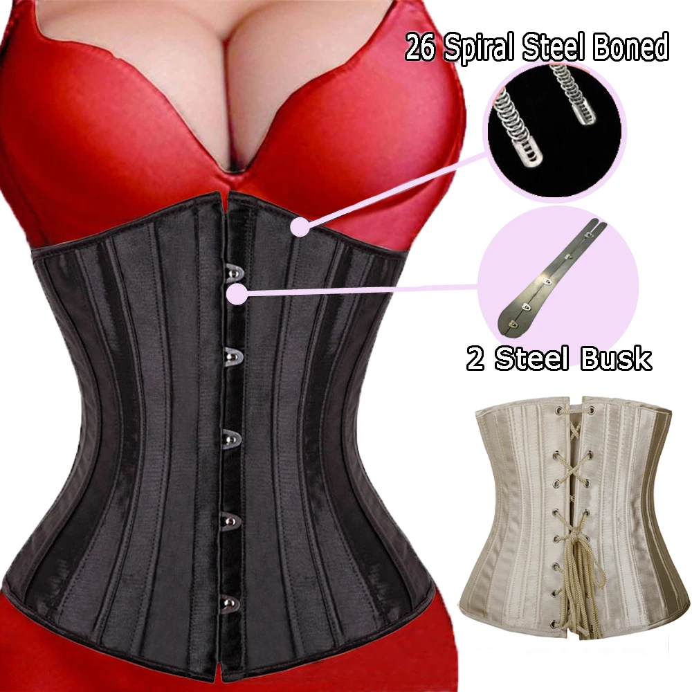 26 Spiral Steel Boned Floral Tight Underbust Waist Corsets TOP Cincher Bustiers Lingerie Lace Up PLUS SIZE S-6XL