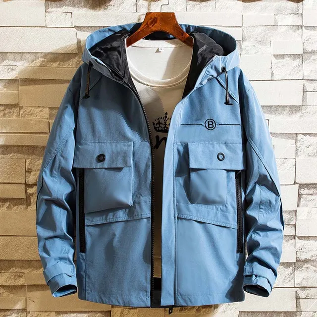 Aliexpress.com : Buy Blue Cargo Jacket Men Windbreaker Hooded ...
