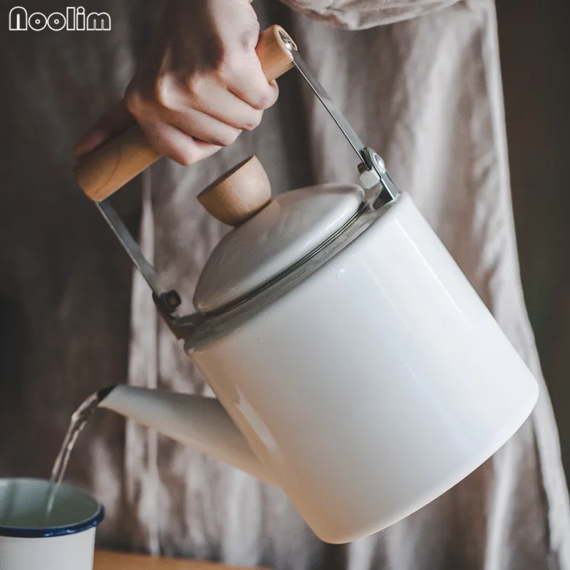 

NOOLIM Japanese Enamel Kettle Cooler Kettle Pot Kettle Flower Teapot Straight Kettle Use on Induction Cooker Kitchen Product