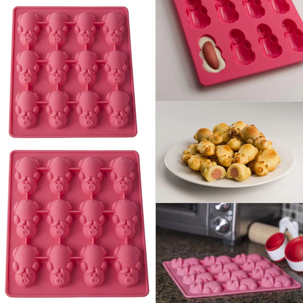 1/2PC Multifunction 12 Little Pig Silicone Cookies Mold Cake Baking