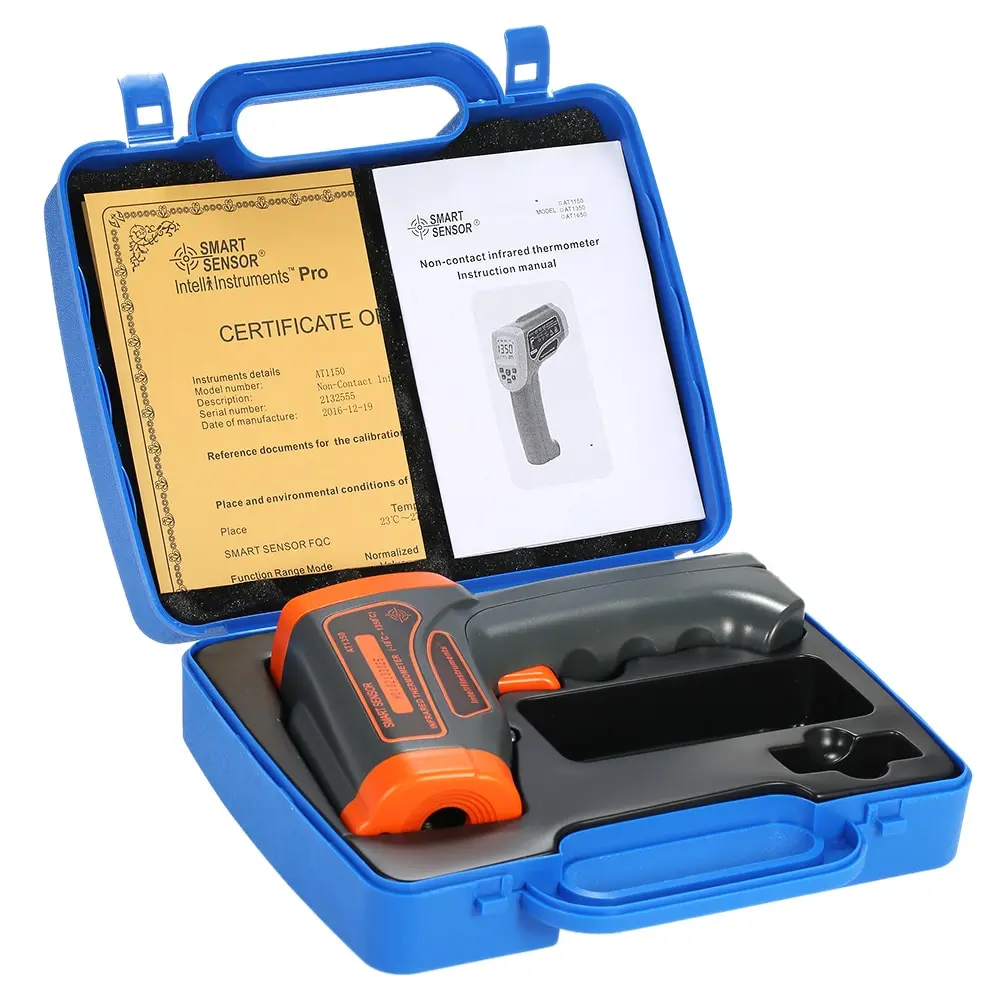

-18-1650C 20:1 Thermometer IR Infrared Temperature Tester LCD Pyrometer + Backlight C/ F Adjustable Emissivity Data Storage