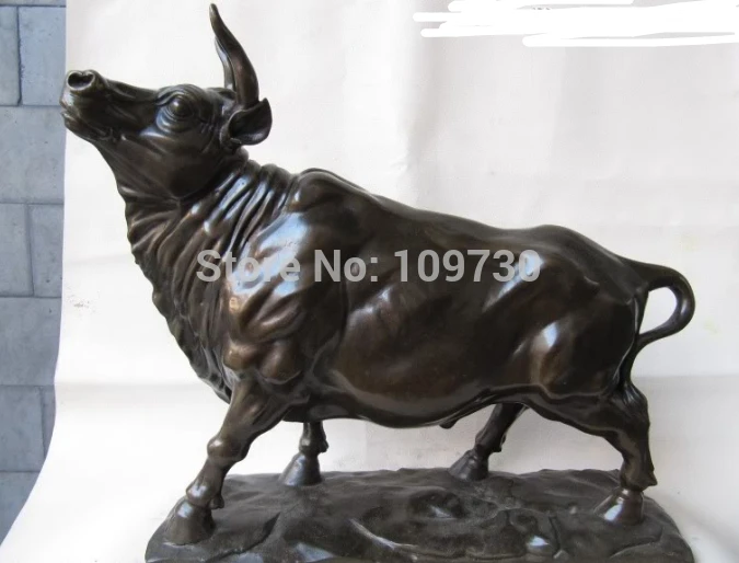 

001848 12"Chinese superb Pure Bronze Feng Shui Money Copper Ox Bull corrida Art Statue