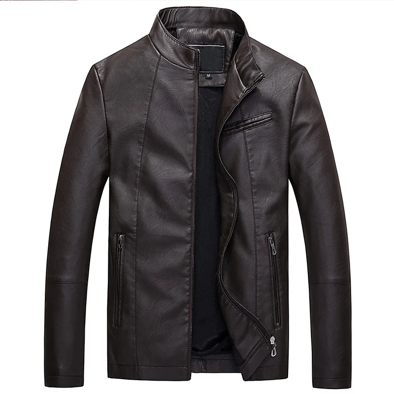 LUYZJZEN мотоциклетная куртка из искусственной кожи, мужская зимняя куртка, Новое поступление, мужские куртки, повседневные однотонные кожаные пальто на молнии, 633 - Цвет: BROWN